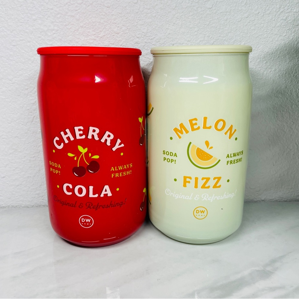 NEW DW Home Soda Pop Scented Candle Set Cherry Cola & Melon Fizz 15oz Can Jars